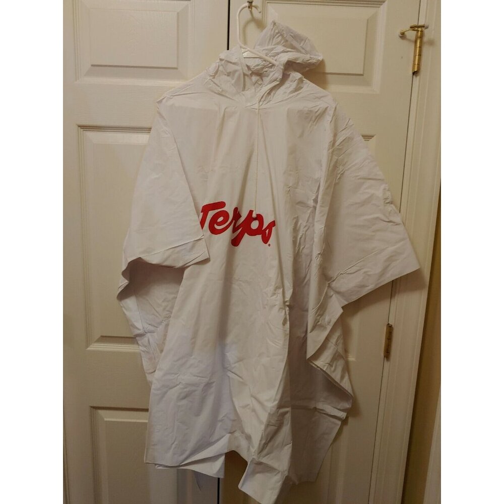 Men Women Unisex White Red University of Maryland Terps Rain Poncho One Size